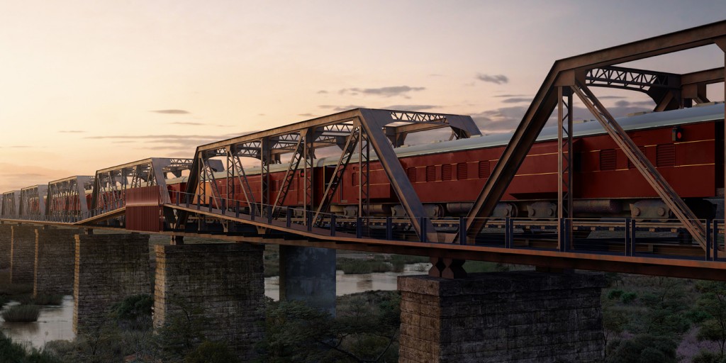 The Kruger Shalati luxury hotel train on a bridge