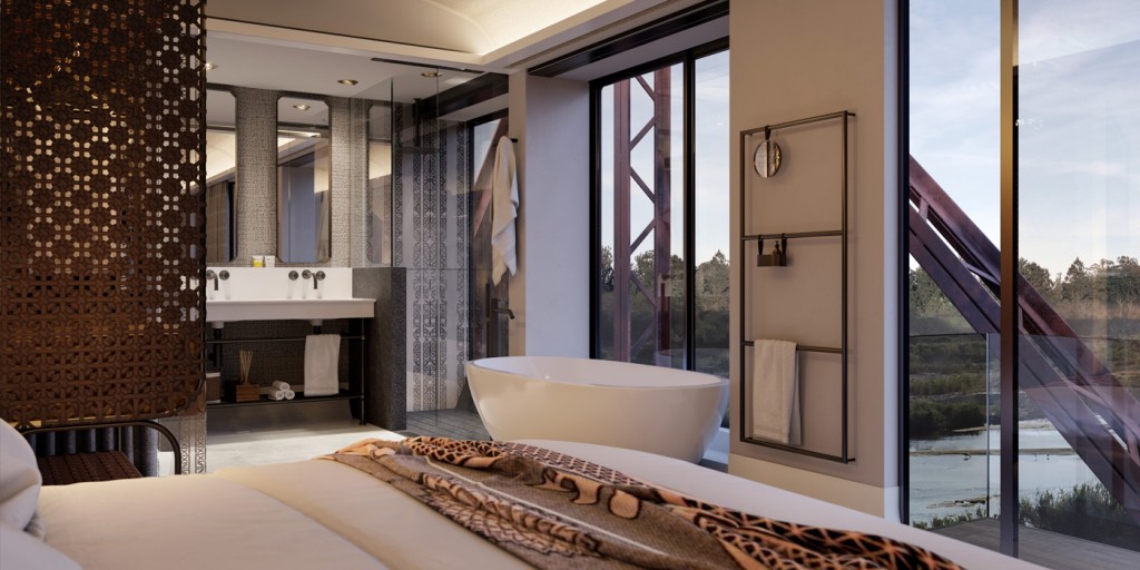 The bathroom of the Kruger Shalati luxury resort