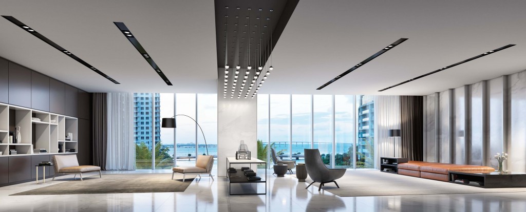 Living room and study at the Aston Martin Residences
