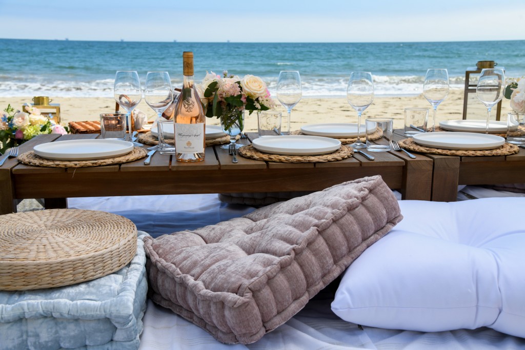 The Whispering Angel Rose picnic from Rosewood Miramar beach