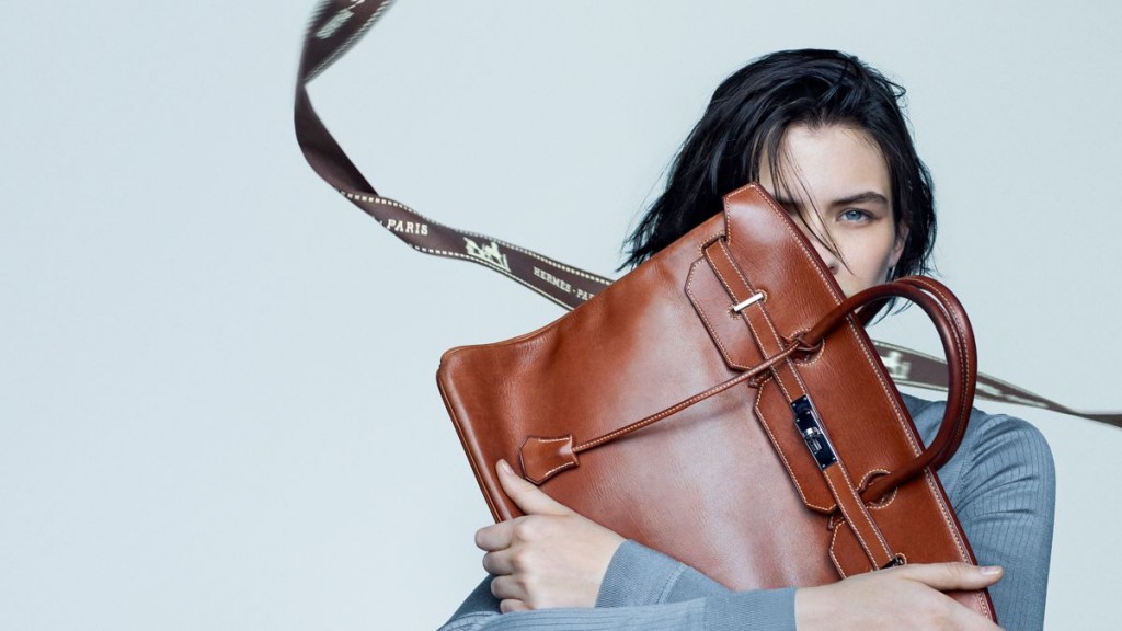 Model with a birkin bag from luxury brand Hermès
