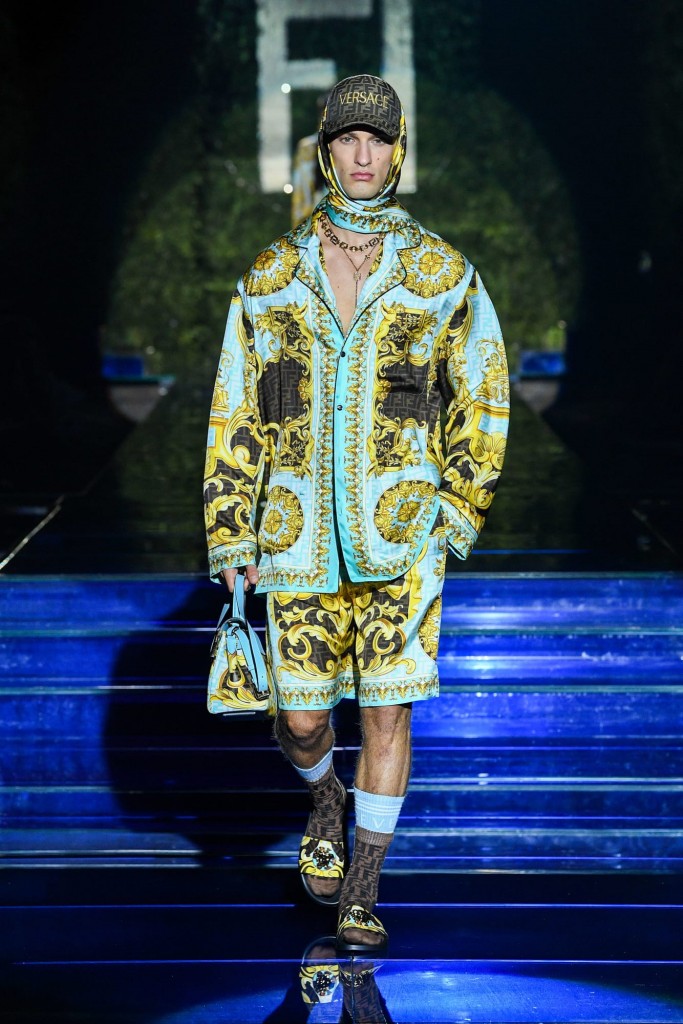 A male model in the Fendi by Versace look