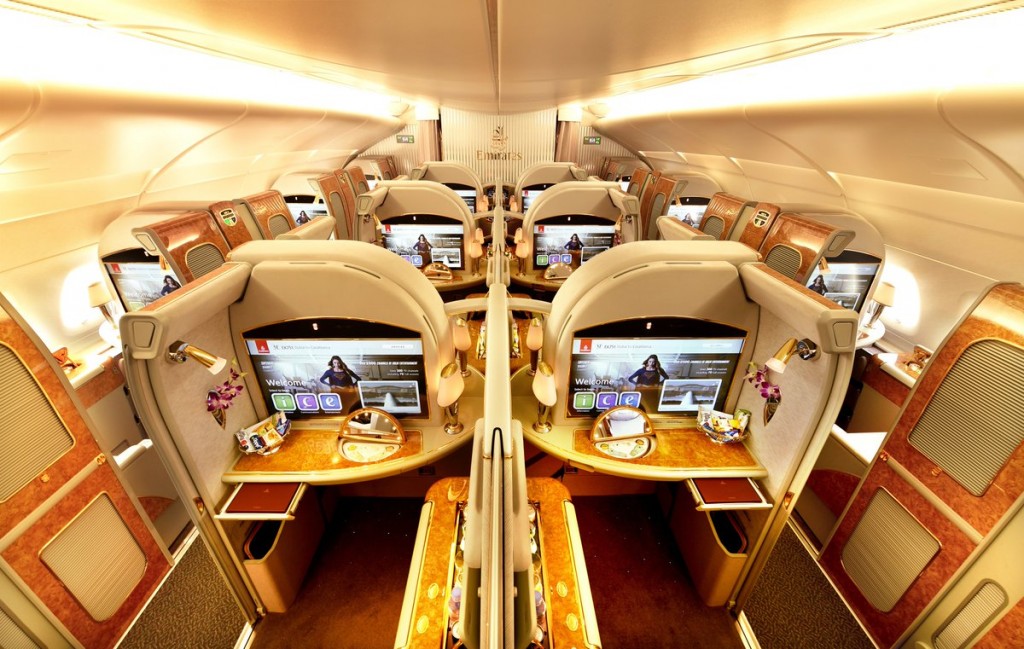 Interior of Emirates' A380 first class cabin