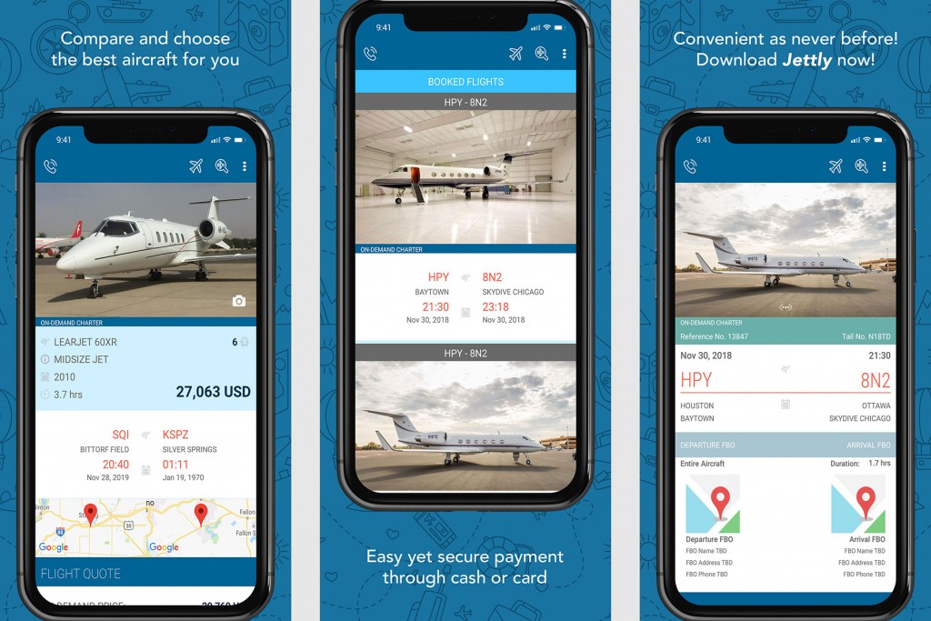 The Jettly platform for private jet bookings