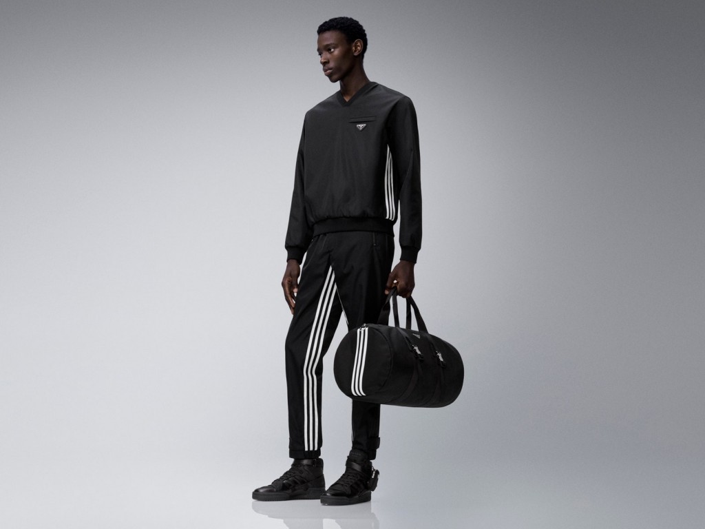 An Africa-American male model in the Prada-Adidas athleisure collection