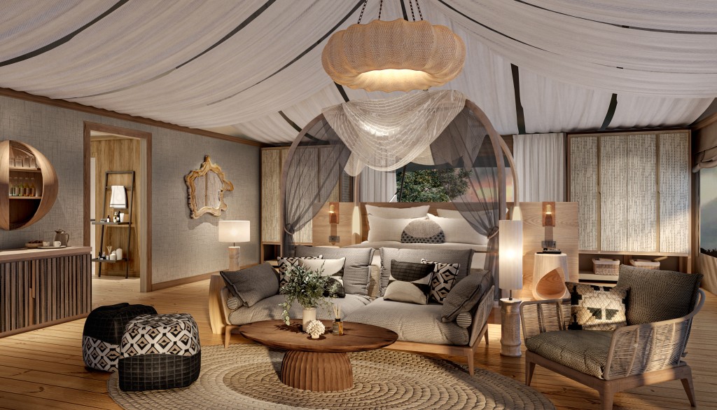 The proposed interior of one of the tents at the JW Marriott Masai Mara lodge