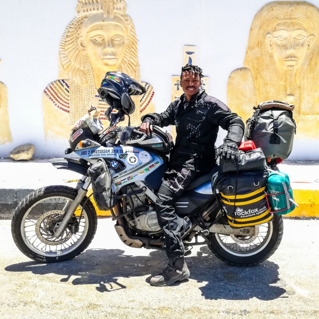 Reggie Khumalo atop his motorbike