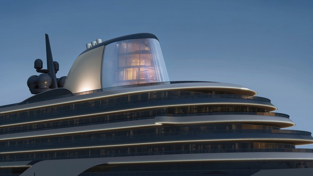 The funnel is one of the suites on the inaugural four seasons yacht