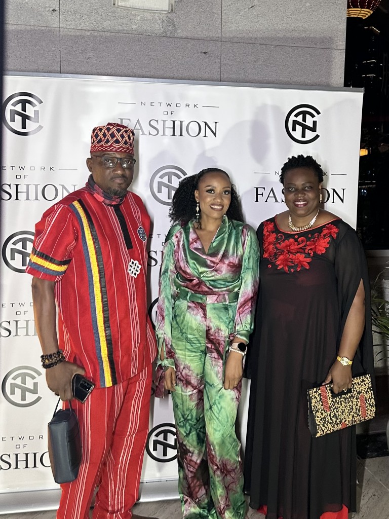 Oloyede Oyebanjo of Ethnic Attitude and Damilola Salu of OSalu couture with a guest